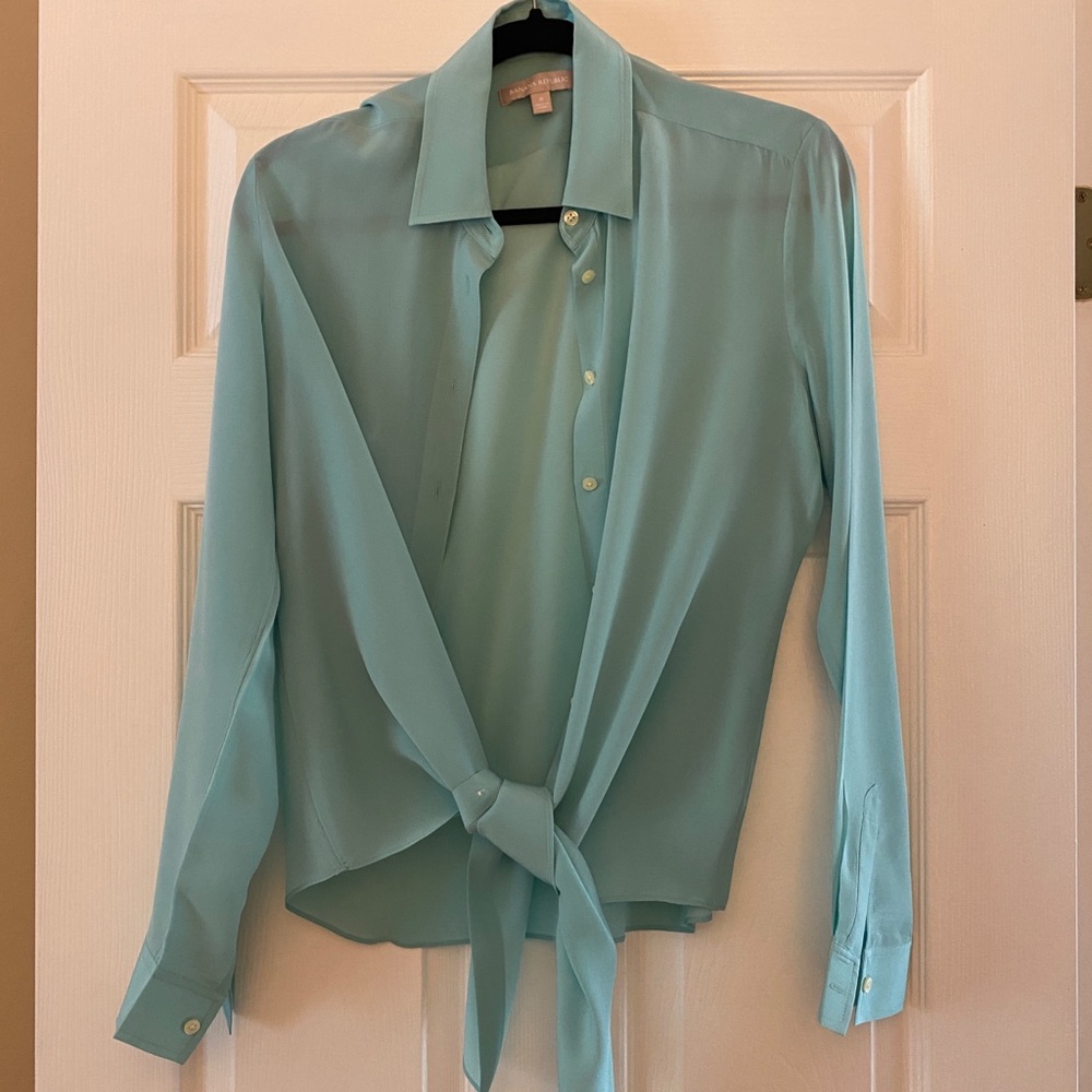 Silk Seafoam tie waist blouse